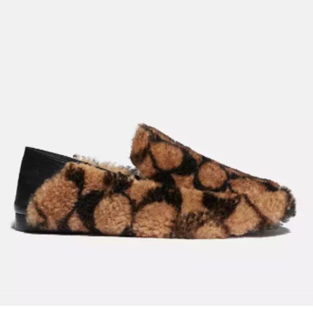 Coach Holly Shearling & Leather Signature Loafer Slipper Brown/Black Size 9 NWOB - Picture 2 of 8